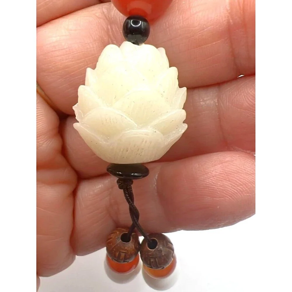Hand‑Carved Wooden Comb w/ Engraved Cherries & Beaded Tassel